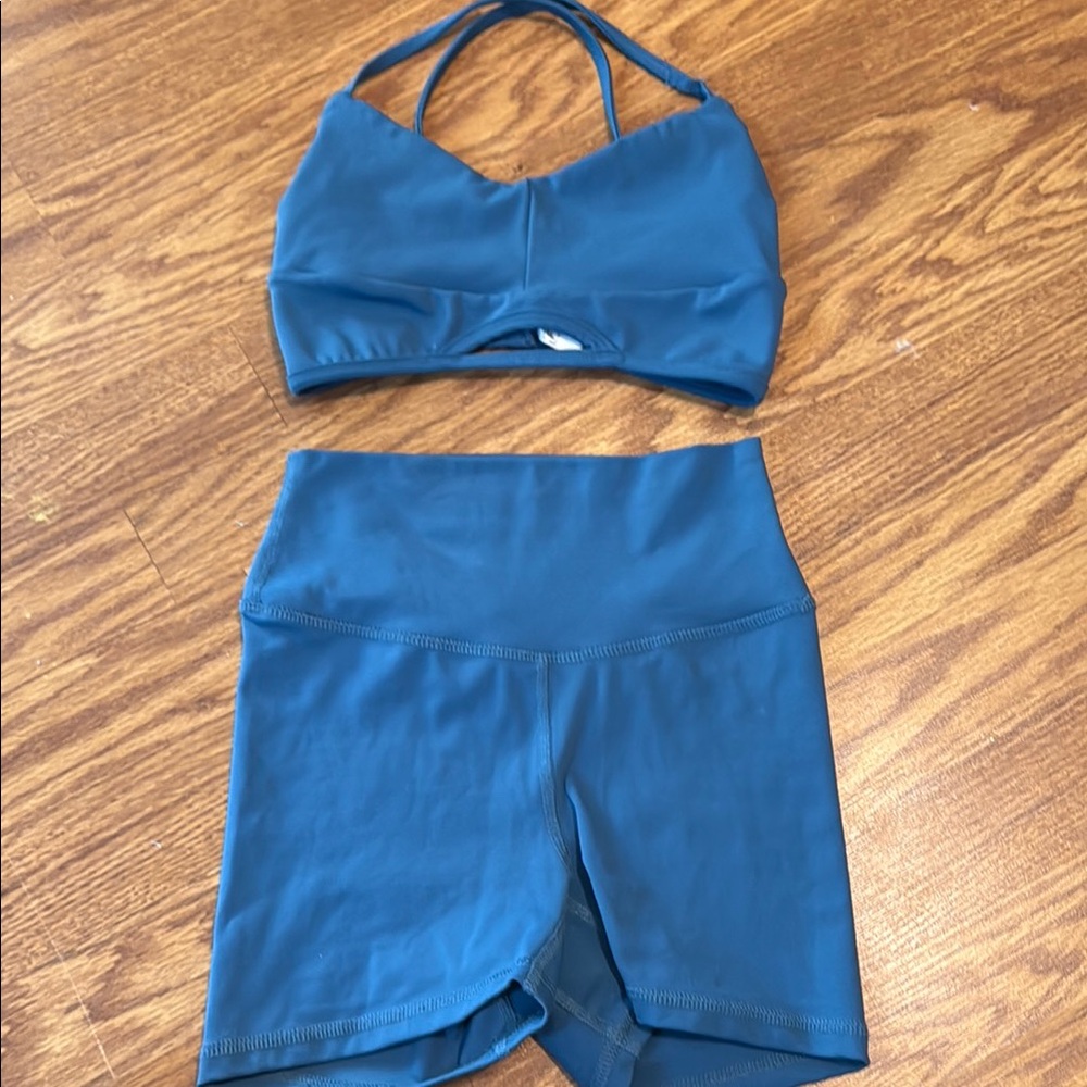 Blue Sports Bra and Shorts Set
